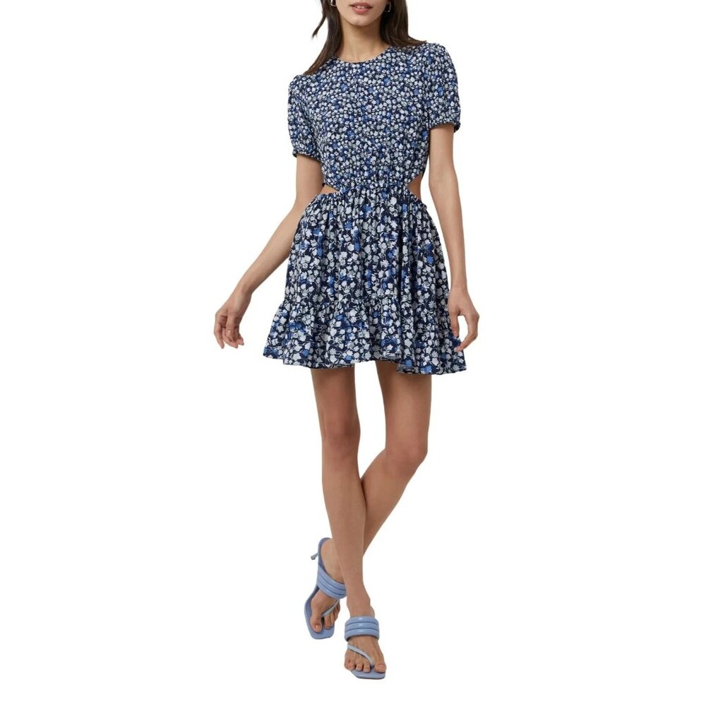 French Connection 4 Bethany Verona Crepe Floral Cutout Mini Dress - Blue Multi B